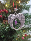 Overdose Awareness Tree Ornament Angel Wings Holiday Decor 12 Step Recovery - Purple Ribbon