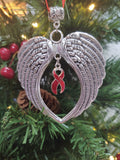 Substance Abuse Awareness Wing Ornament Holiday Decor 12 Step Recovery Gift - Red Ribbon