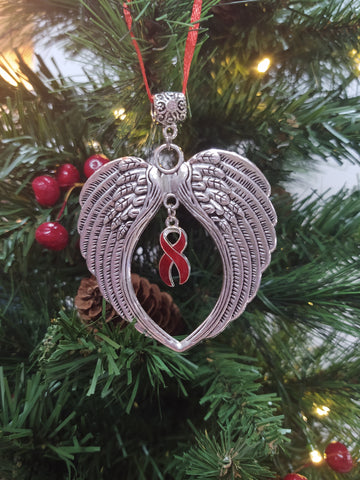 Substance Abuse Awareness Wing Ornament Holiday Decor 12 Step Recovery Gift - Red Ribbon