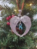 Addiction Recovery Awareness Wing Ornament Holiday Decor 12 Step Recovery Gift - Teal Ribbon