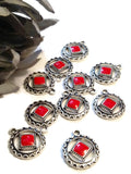 Red Enamel Antique Silver Pendant Charms - Narcotics Anonymous