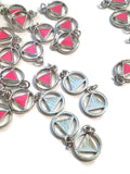 Pink Enamel Alcoholics Anonymous Cutout Charm Pendants