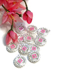Hot Pink NA Enamel With Clear Crystal Pendant Charms Silver Tone