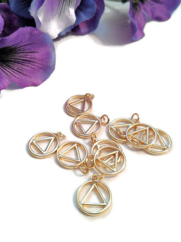 Gold AA Pendant Charms - Alcoholics Anonymous Cutout Style