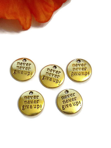 Never Never Give Up Pendant Charms - Gold Tone 10 Pcs