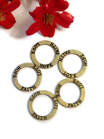 Bronze Faith Love Hope Round Pendant Charm Connectors