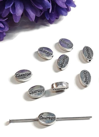Courage Slide Beads Silver Tone Charms
