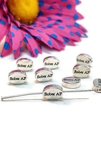 Sober AF Slide Beads 12 Step AA  - Silver Tone