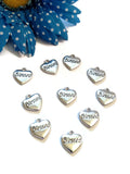 Blessed Heart Pendant Charms - Silver Tone