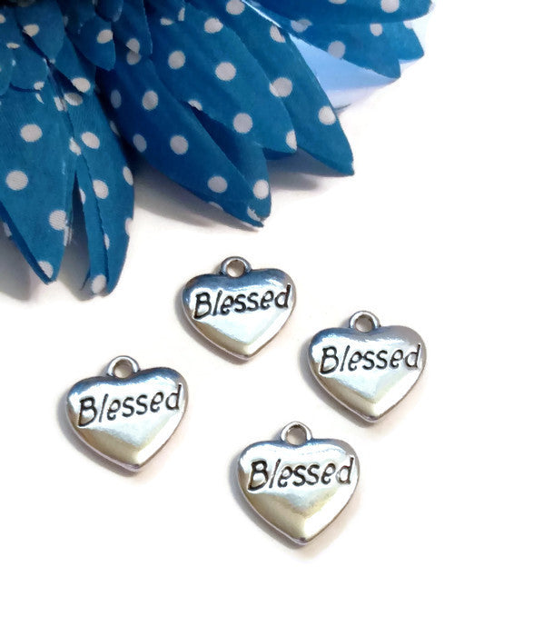 Blessed Heart Pendant Charms - Silver Tone