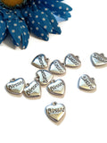 Blessed Heart Pendant Charms - Silver Tone