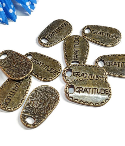 Gratitude Tag Pendant - 10 Pc Bronze