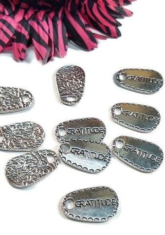 Gratitude Tag Pendant - 10 Pc Silver